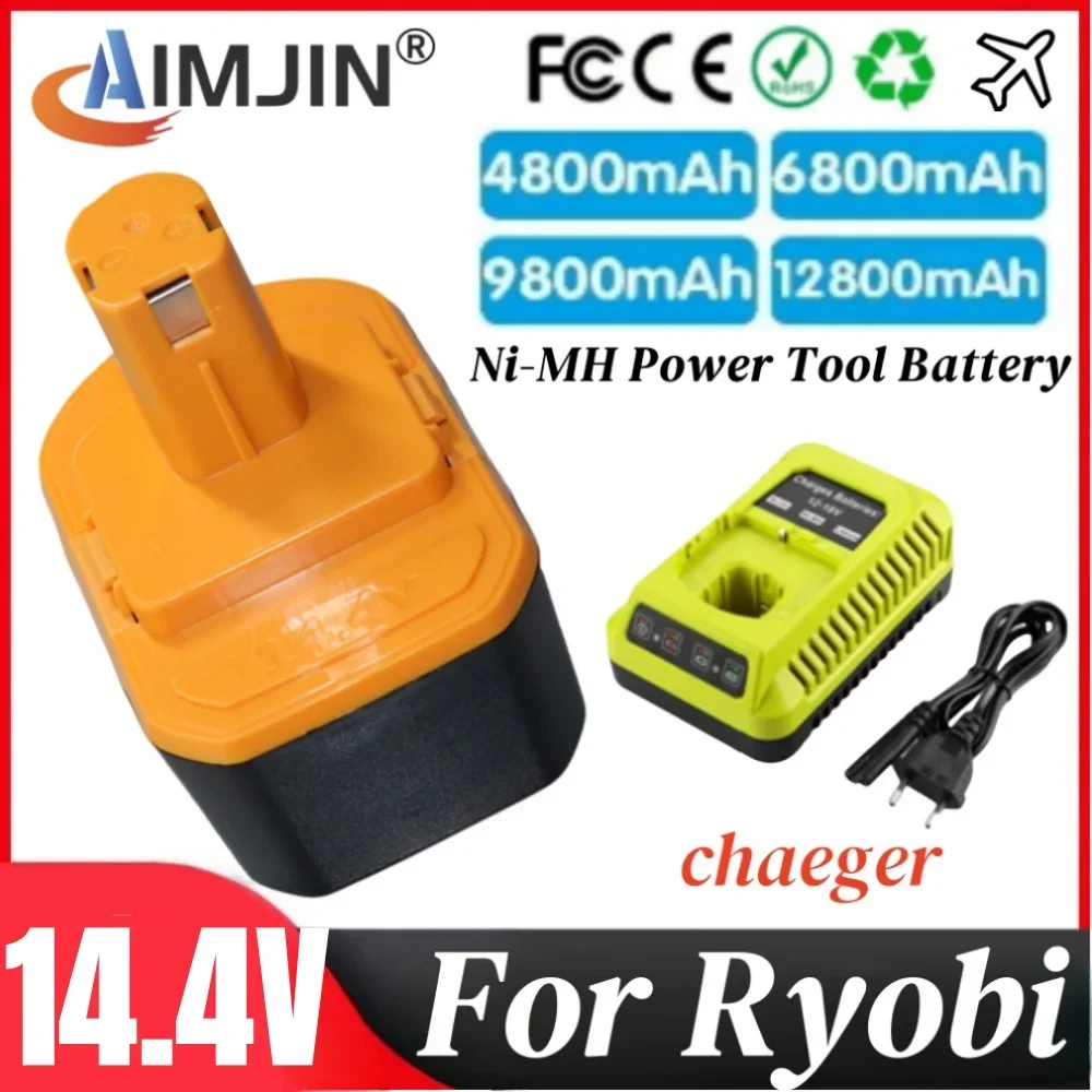 

14.4V 4.8/6.8/9.8/12.8Ah for Ryobi Battery R10521 RY6201 RY6202 130224010 130224011 1314702 1400144 1400655 Cordless Power Tools