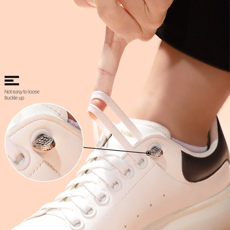 1 pair wide automatic elastic shoelaces sports without ties tying for shoes sneakers