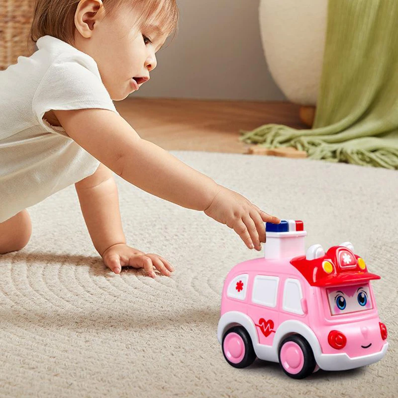 유아용 누르면 가는 자동차 만화 캐릭터 미니 구급차 경찰차 소방차 굴착기 모델 어린이 장난감 선물