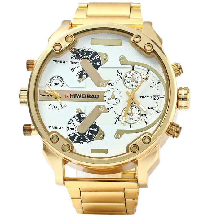 Dropshipping DZ3137 Gold Stainless Steel Quartz Watch for Men Luxury Mens Wrist Watches Man Military 2 Time Zones Reloj Hombre