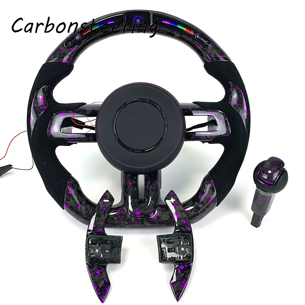 

Дизайн гоночного стиля для Ford GT5.0 S550 GT500 GT350 Shelby EcoBoost Custom LED кованое рулевое колесо из углеродного волокна из алькантары