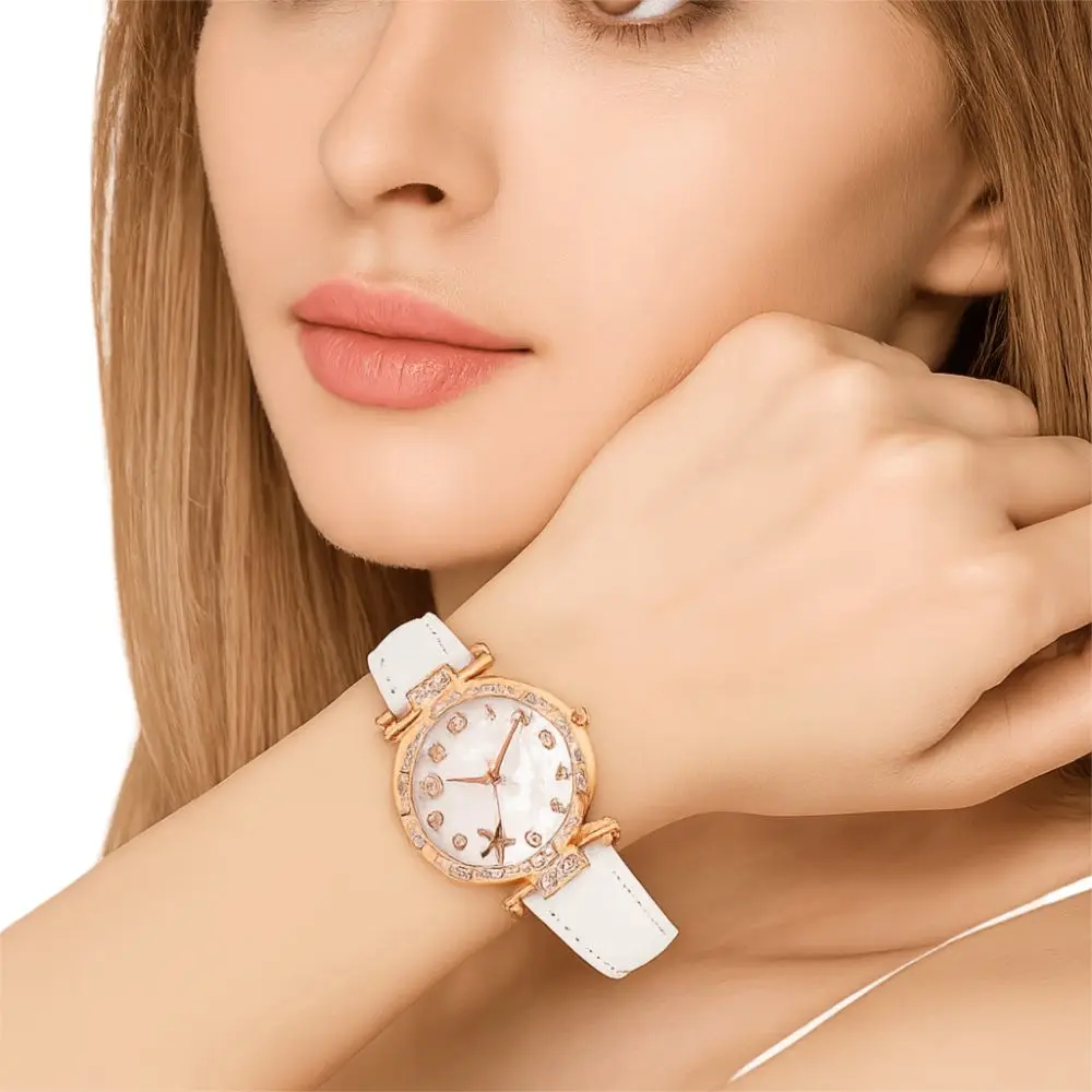 أحجار الراين السيدات الماس البطانة ساعات الكوارتز نجم البحر الهاتفي الإلكترونية كوارتز ساعة اليد حزام من الجلد ووتش سوار مجموعة