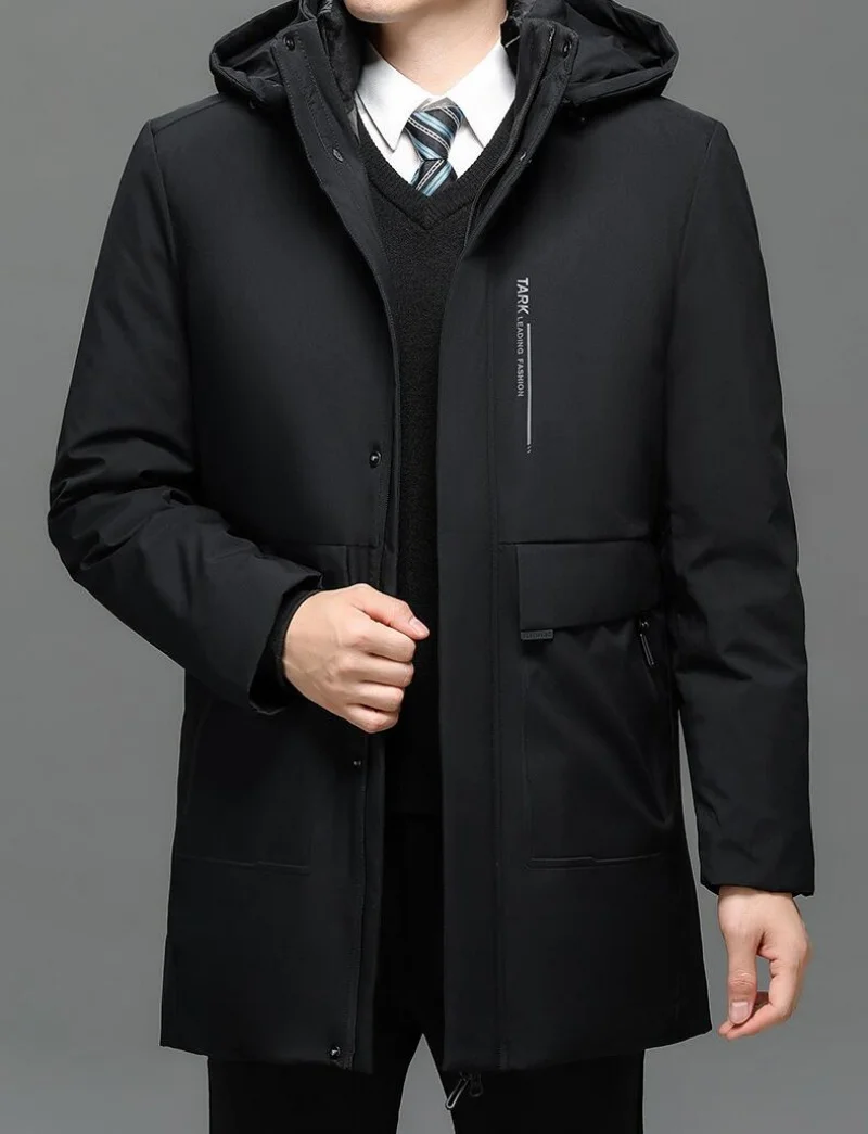 Business Men Thick Winter Big Hood Collar Warm Parka Waterproof Windproof NEW -40 Degrees Top Quality White Duck Down Jacket Men