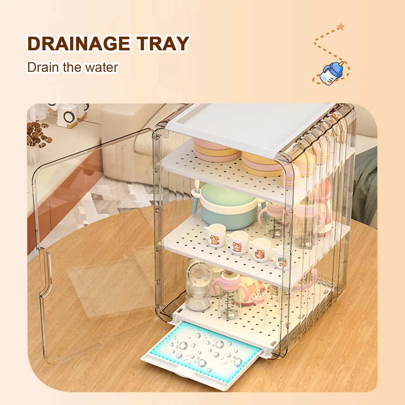 

Baby Nursing Bottle Storage Large Container Clear Dustproof Cups Holder with Cover for Baby Bottles Kitchen Table Fridge Closet