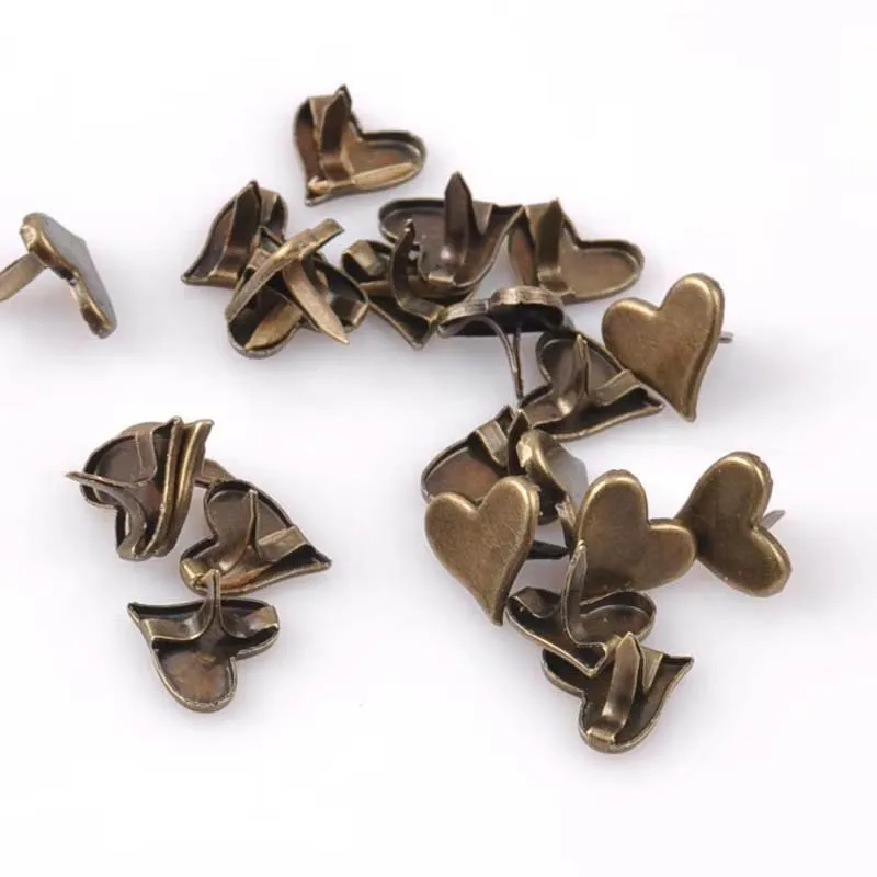 50PCs Bronze Heart Brads Scrapbooking Embellishment Fastener Brads Metal Crafts For shoes Decoration 11x10mm CP1514