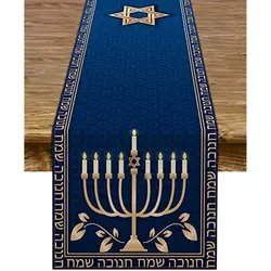 Hanukkah Linen Table Runner Chanukah Menorah Star of David Jewish Table Runner Festival Holiday Party Dining Home Decoration