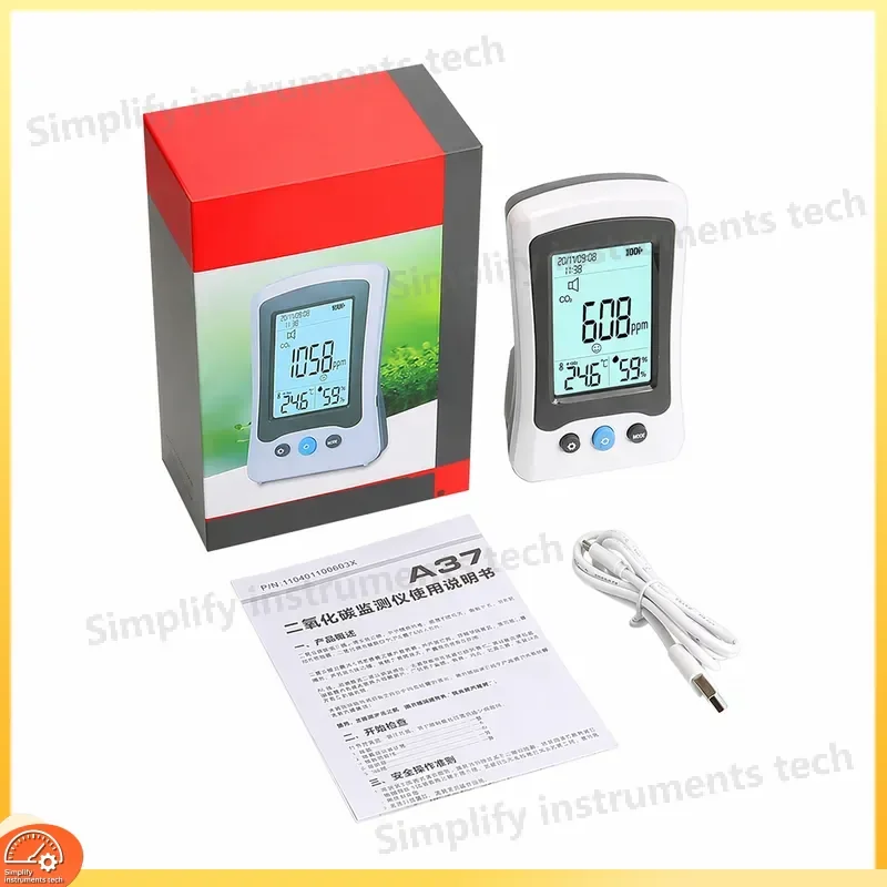A37 Carbon Dioxide Detector CO2 Monitor for Home Office Indoor Air Quality Tester with Laser Sensor Real Time Display