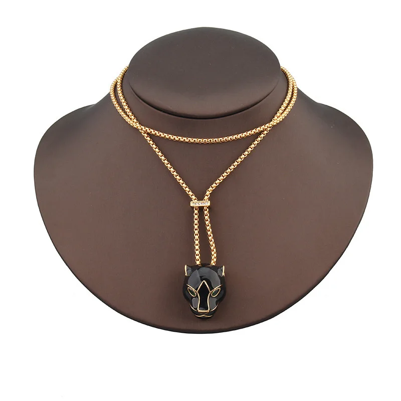 

Bobokiki Jewelry Fashion Enamel Leopard Head Titanium Steel Micro-Inlaid AAA Zircon Luxury Retro Long Necklace