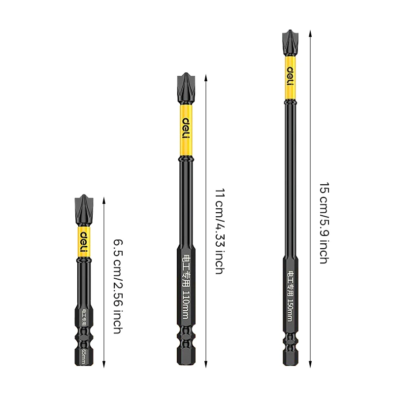 Deli PH2 Cacciavite Magnetico Lotto Testa Impatto Forte Croce Elevata Durezza 65/110/150mm Antiscivolo Strumenti Impermeabili