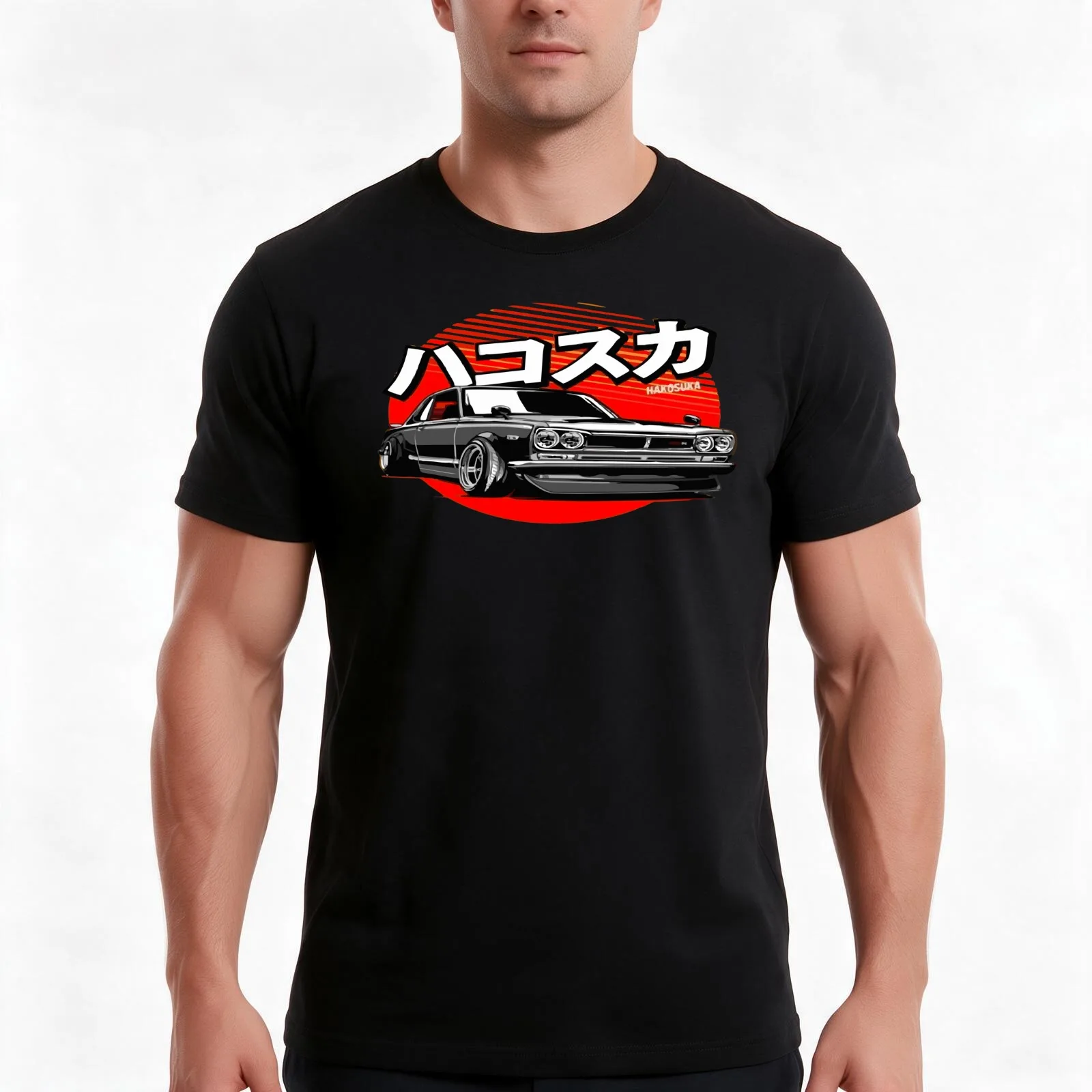 Hakosuka T-Shirt, Summer Casual Cotton Tee, Oversized Streetwear Tops, Vintage Graphic Print, Loose Fit Short Sleeve