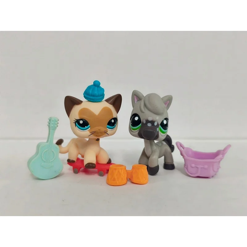 2 teile/los LPS Figur Katze Graues Pferd # 3573 mit Zubehör Mini Pet Shop Spielzeug