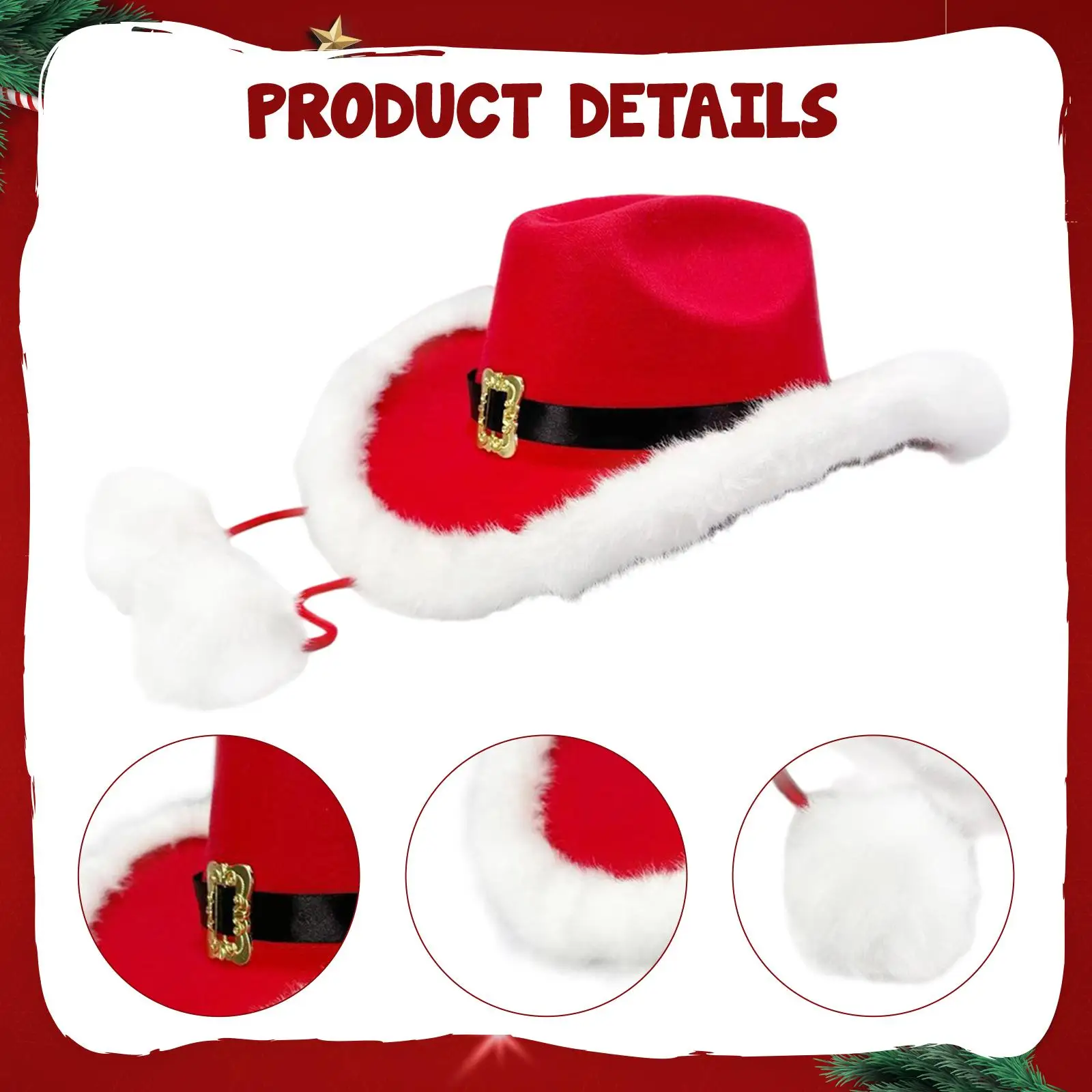 قبعة رعاة البقر لعيد الميلاد، أغطية رأس غربية مريحة مزدوجة Pompom باللون الأحمر للبالغين للعب الأدوار ومستلزمات الحفلات وأداء المسرح