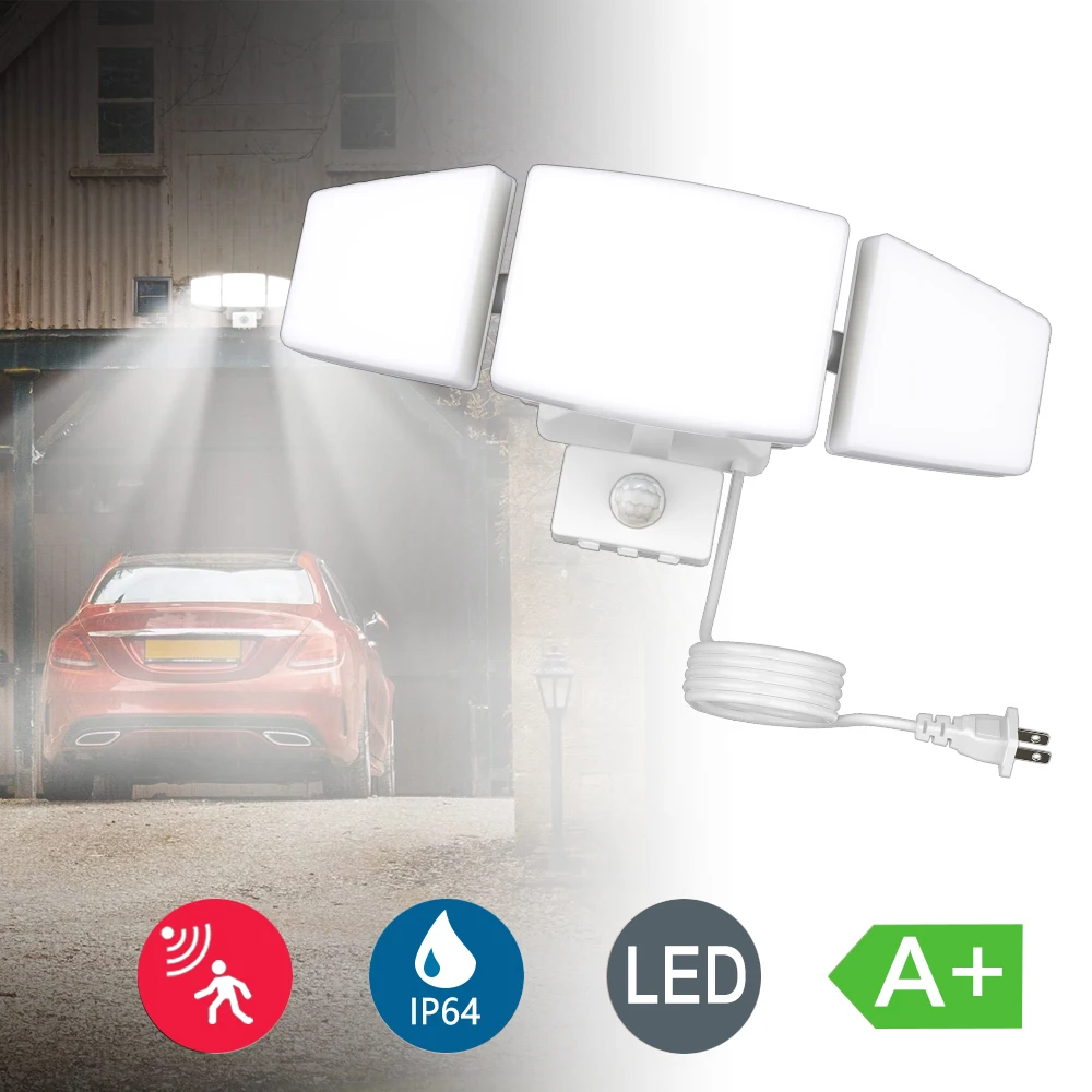 depuley luzes led de seguranca externa detector de movimento luz de inundacao cabecas ajustaveis para garagem de entradas 35w 01