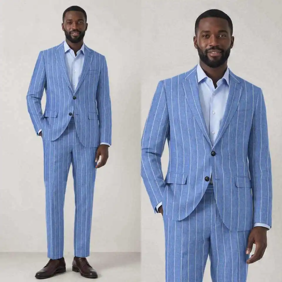 

Casual Man Tuxedos Pinstripe 2 Piece Jacket Pants Notched Lapel Wedding Suit Plus Size Single Breasted Groom Wear Customized