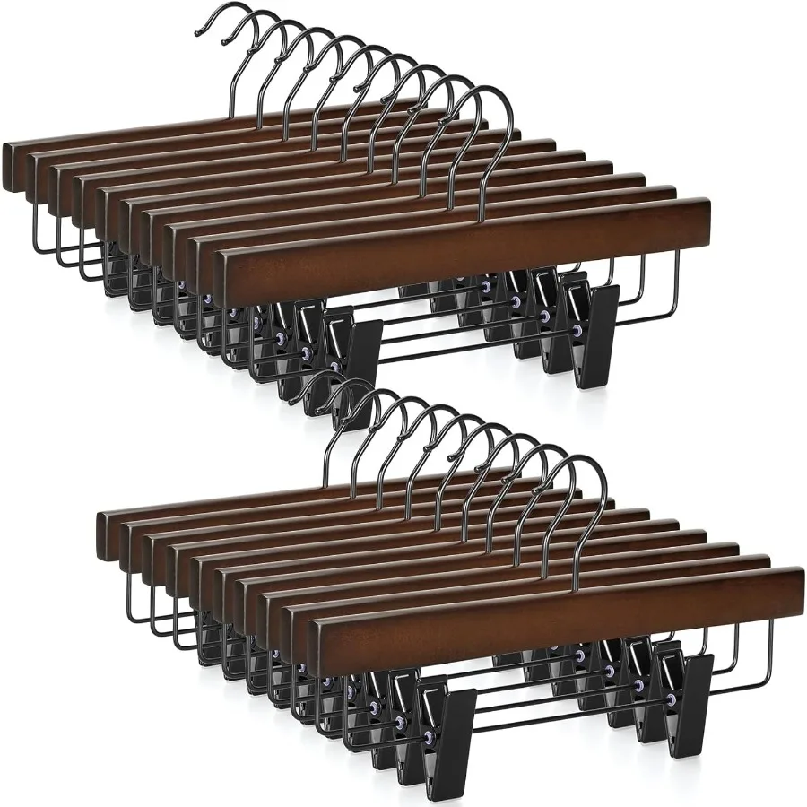 

Деревянные вешалки для брюк с 2 регулируемыми металлическими зажимами для хранения юбок и брюк Премиум-класса в стиле ретро с поворотом на 360° Черный Хо