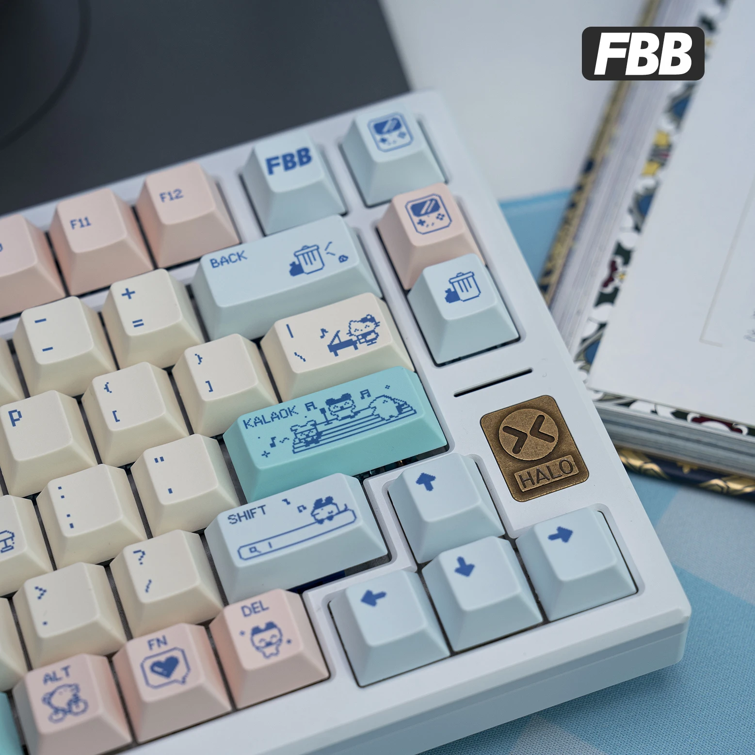 FBB 키캡 전자 애완동물 픽셀 스타일 귀여운 마카롱 색상 PBT 키캡 기계식 키보드 키캡 DIY 키트 60% 75% 80% 100%