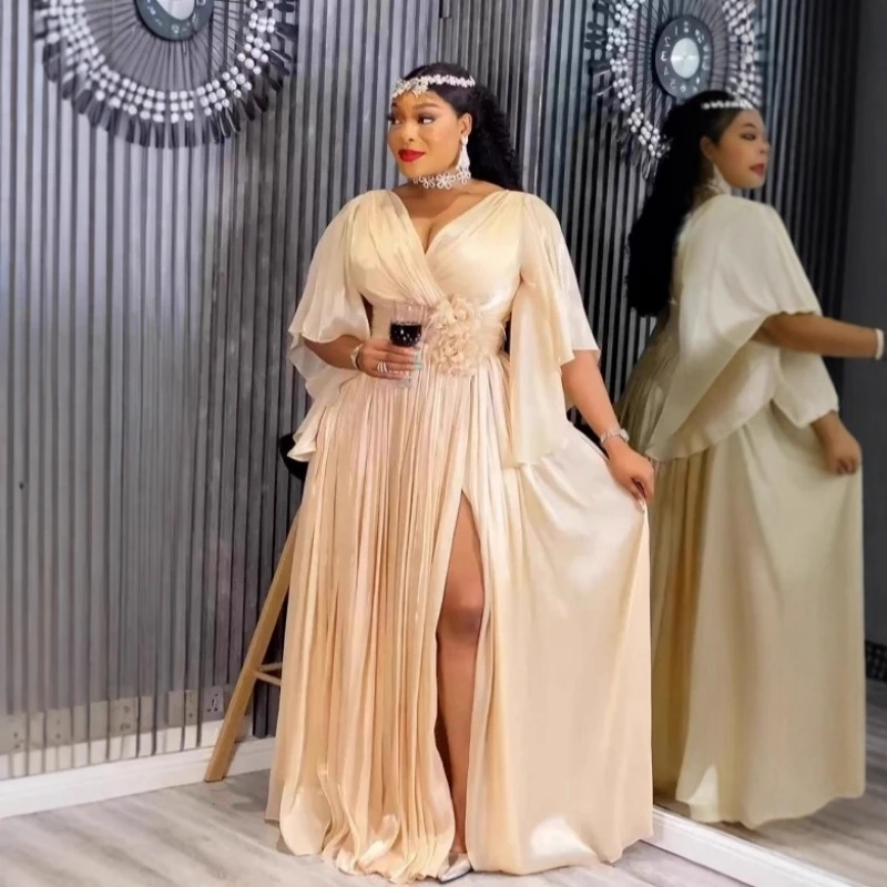 

Плюс размер V-образным вырезом с цветочным разрезом вечернее платье женское роскошное вечернее платье для выпускного вечера женский халат 2025 элегантные и красивые женские платья