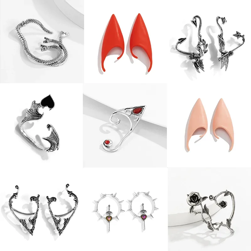 VIVILADY Retro Gothic Halloween Funny Elf Wings Rose Flower Snake Elf stud Earrings Female Bijoux Drop Shipping