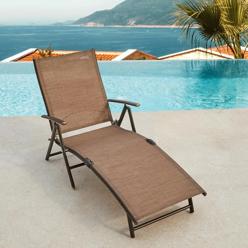 

Chaise Lounge Outdoor, Aluminum Pool Lounger Chairs Portable Folding Patio Recliner Chair with 7 Position Adjustable Backrest
