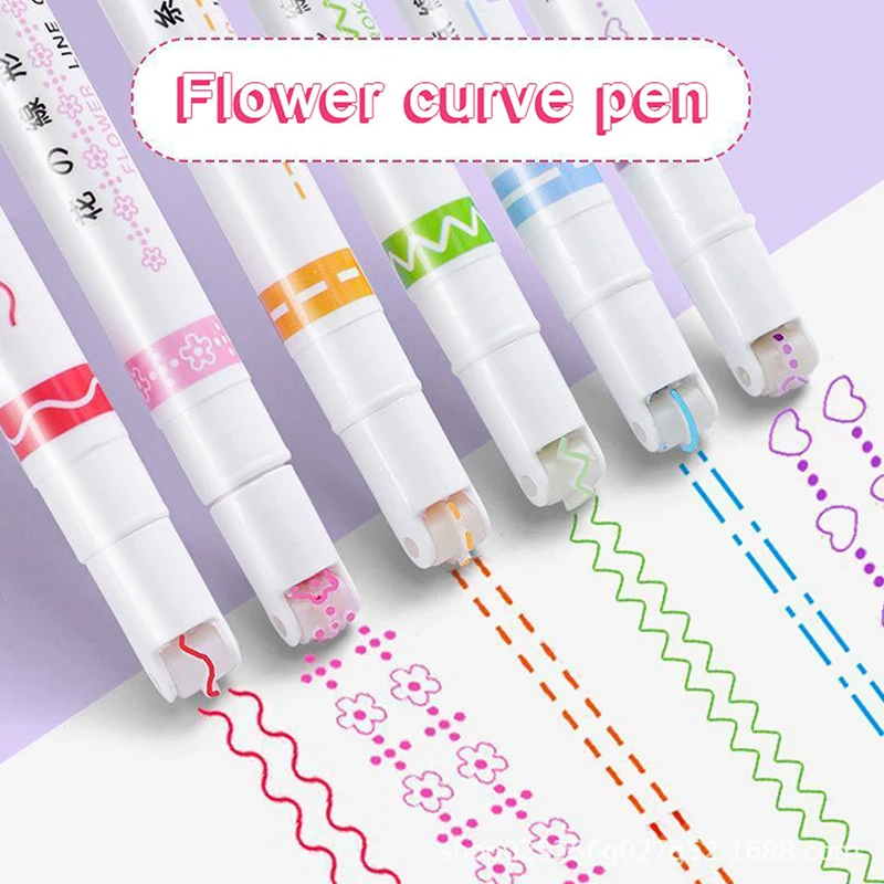 

1/3/6/12Pcs Kawaii Colored Markers Pens Flower Line Shape Highlighter Pen Writing Marker Pens for Art Drawing Doodling Marking