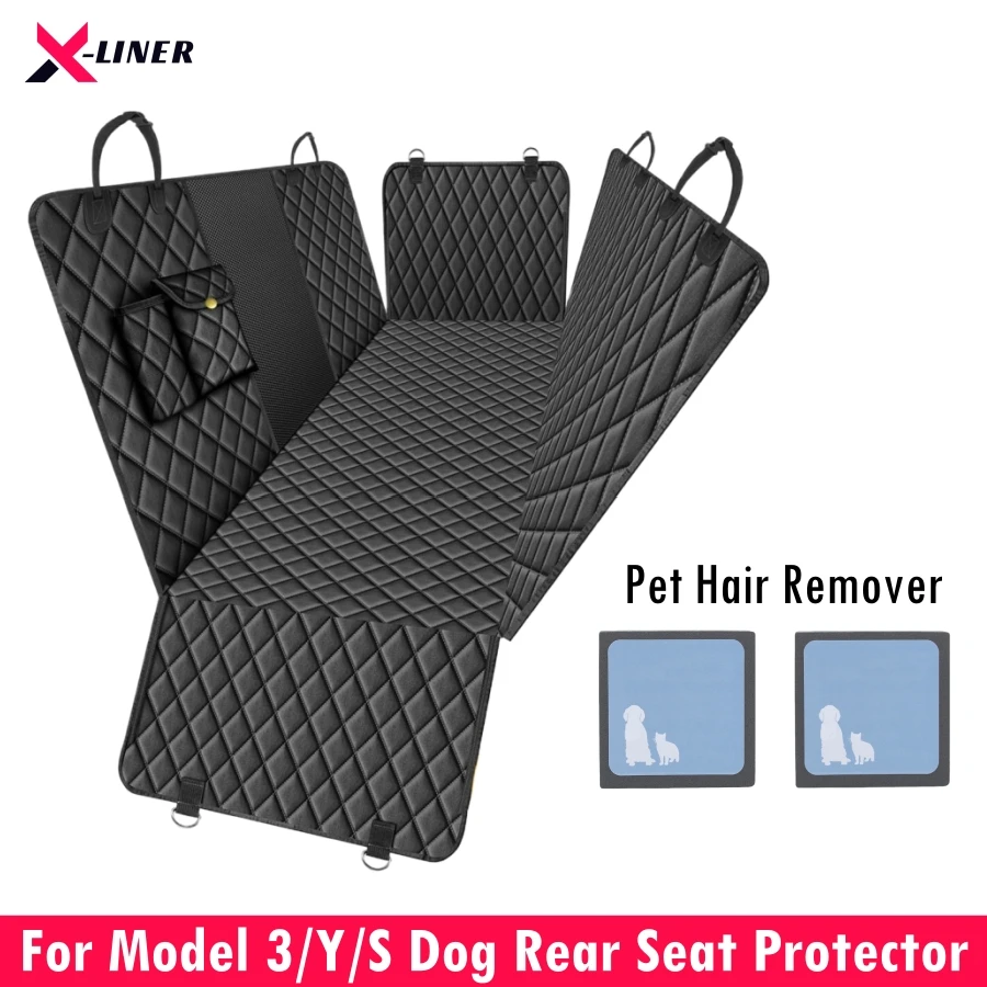 For Tesla Model 3 Y S Car Rear Seat Dog Protector Cover With Pet Hair Remover Waterproof  Non-Slip Pet Dog Back Seat Covers