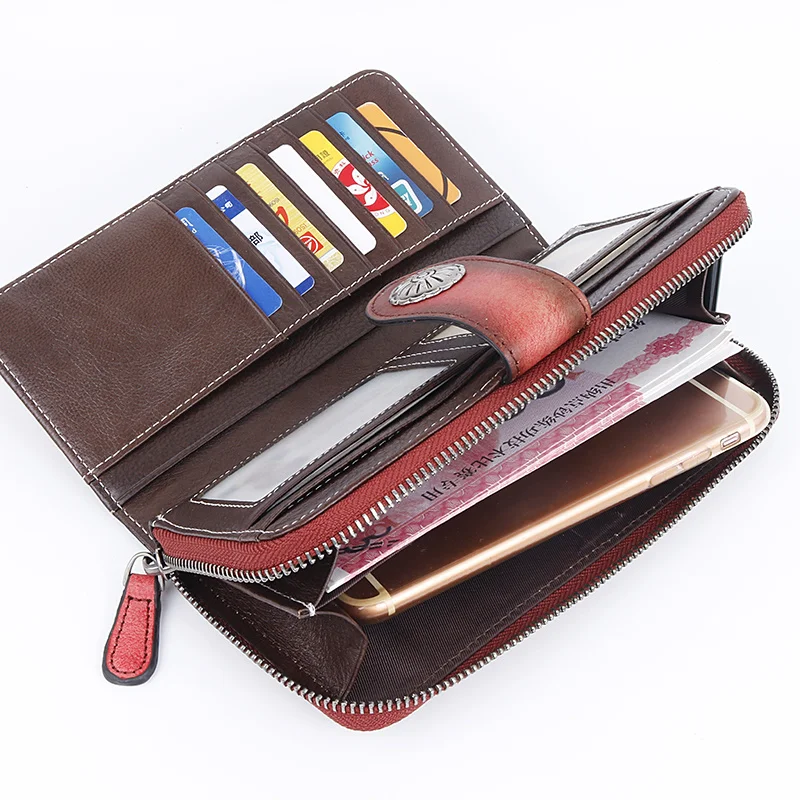 MOTAORA Retro Genuine Leather Women Wallet ID/Credit Cards Holder Bag Multi-Purpose Printing Female Wrist Clutch Bags Long Purse