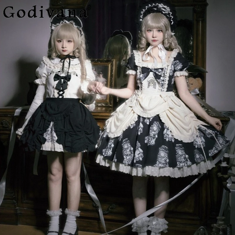 

Original Design Halloween Cos Lo Short Sleeve Dress Girl Sweet Cute Print High Waist Slim Retro Elegant Lolita Short Party Dress