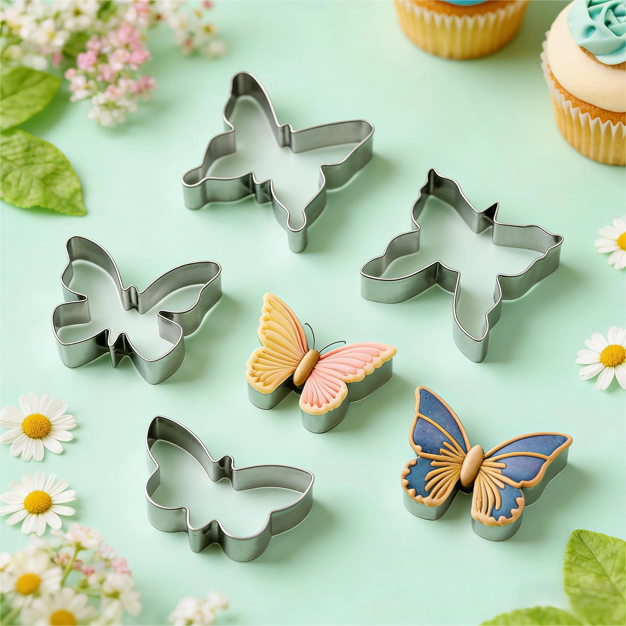 5PCS Butterfly Cookie Cutter Set Food Grade Stainless Steel Smooth Reusable Easy Clean Molds for Fondant Pastry Cake Home Baking