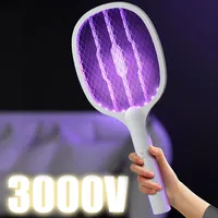 2 in 1 Insect Racket Mosquito Killer Lamp Electric Zapper Racket UV Light USB Charging Fly Insect Trap Flies Summer Fly Swatter