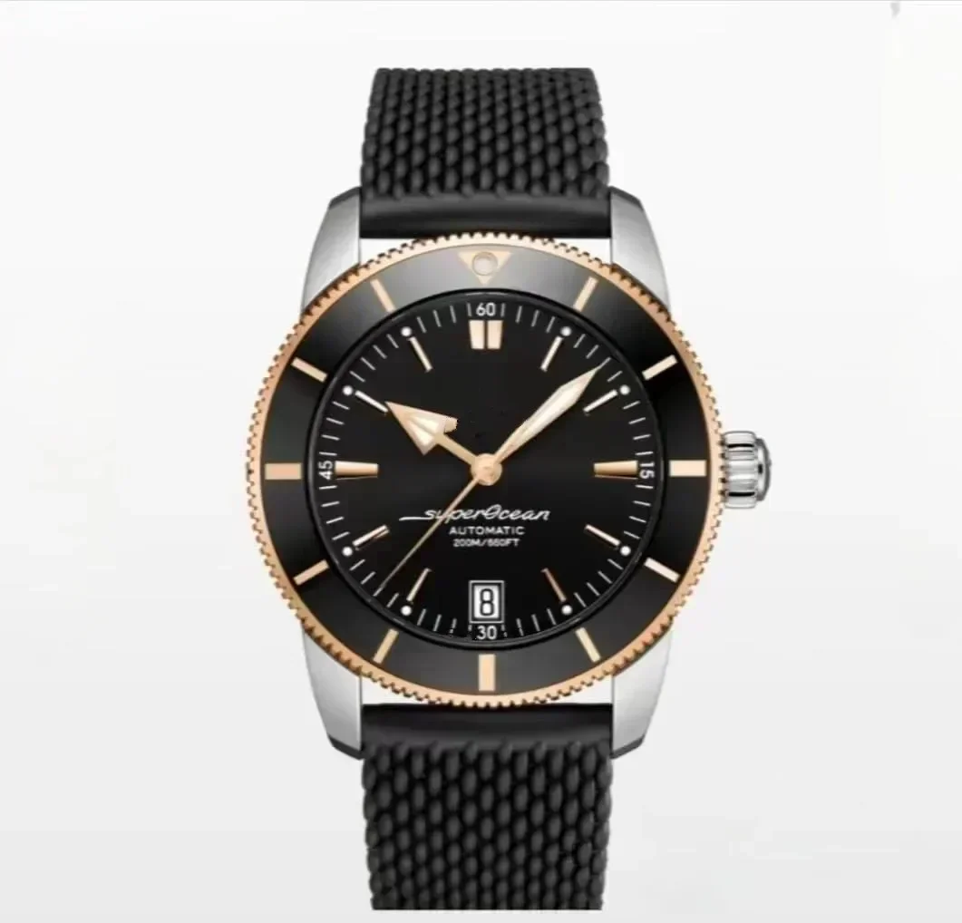 Luxury New Men Superocean Automatic Mechanical Watch Stainless Steel Ceramic Bezel Black Blue Rubber Rose Gold Sport Watches