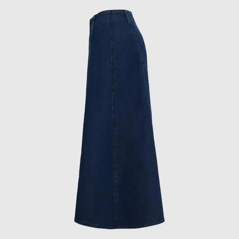 

A-line Denim Skirt Vintage Denim Midi Skirt Stylish Denim Midi Skirt with High Waist Design for Office Lady Hem Solid Color Wear