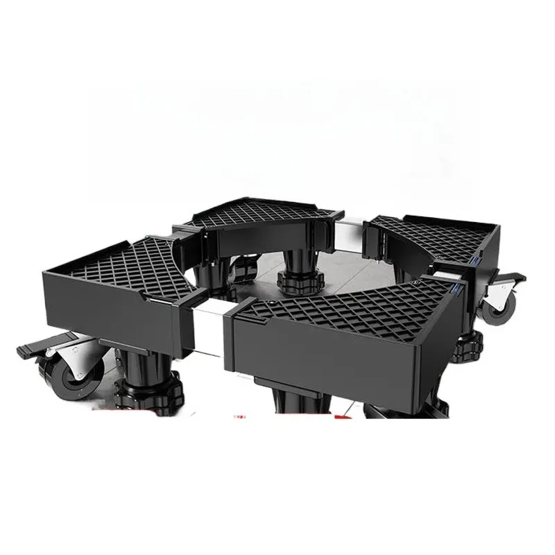 Movable drum washing machine base, raised foot pad, adjustable universal height increase bracket