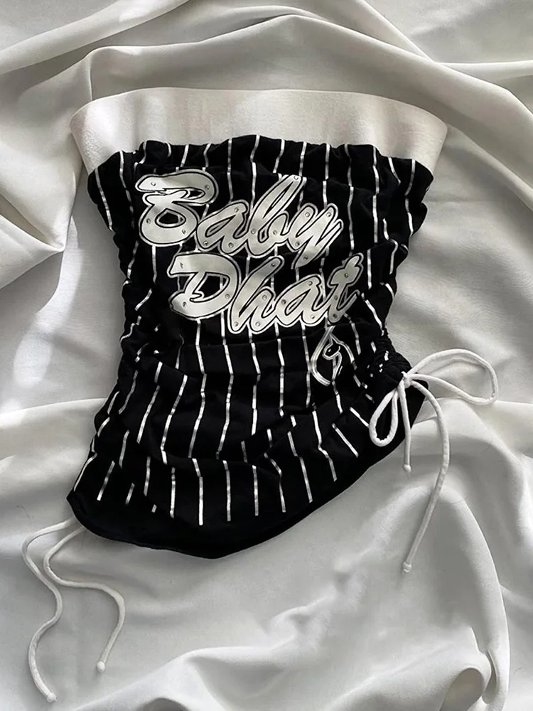 

Original Spicy Girl Retro Striped Tube Top Women's Summer New Design Slimming Print Vest Cotton Blend Comfortable Commute Sle