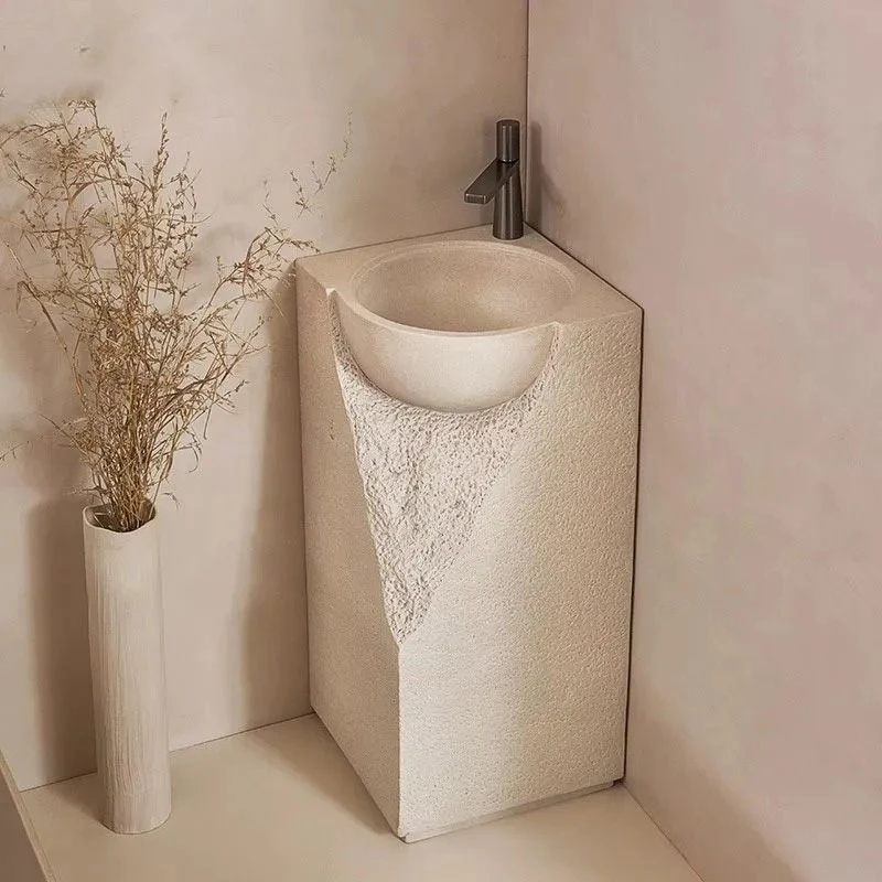 

Column basin floor-to-ceiling integrated art sink stone creative face wash table