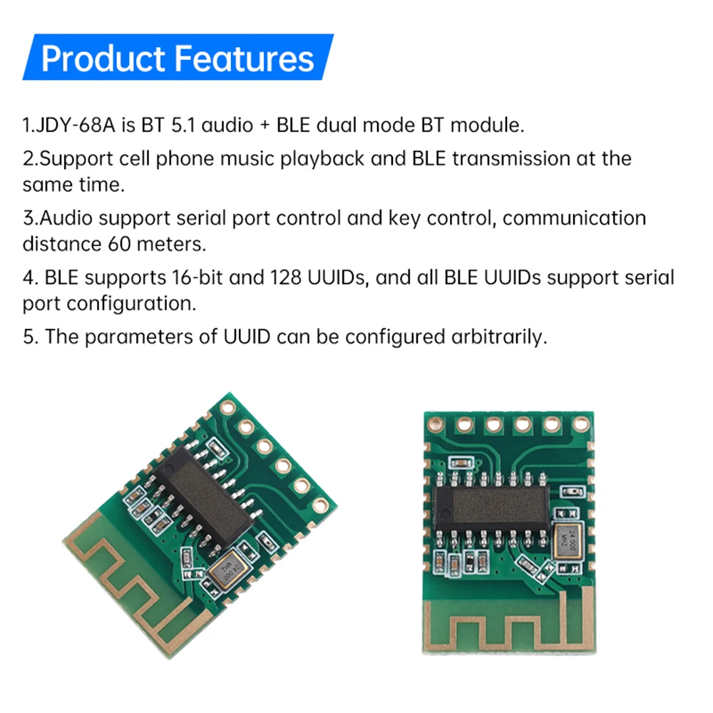 JDY-68A Bluetooth 5.1 Audio Module BLE Transmission Dual-mode Bluetooth Module Bluetooth Music Playback Control Board