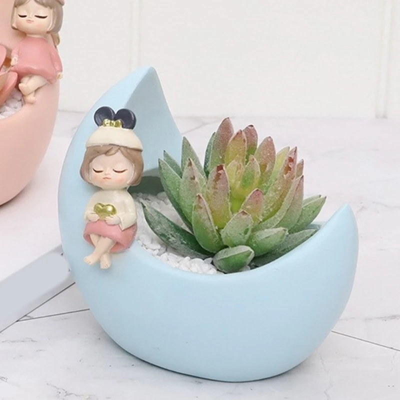 3D Moon Girl กระถางดอกไม้แม่พิมพ์ซิลิโคนอีพ็อกซี่เรซินแม่พิมพ์ Succulent