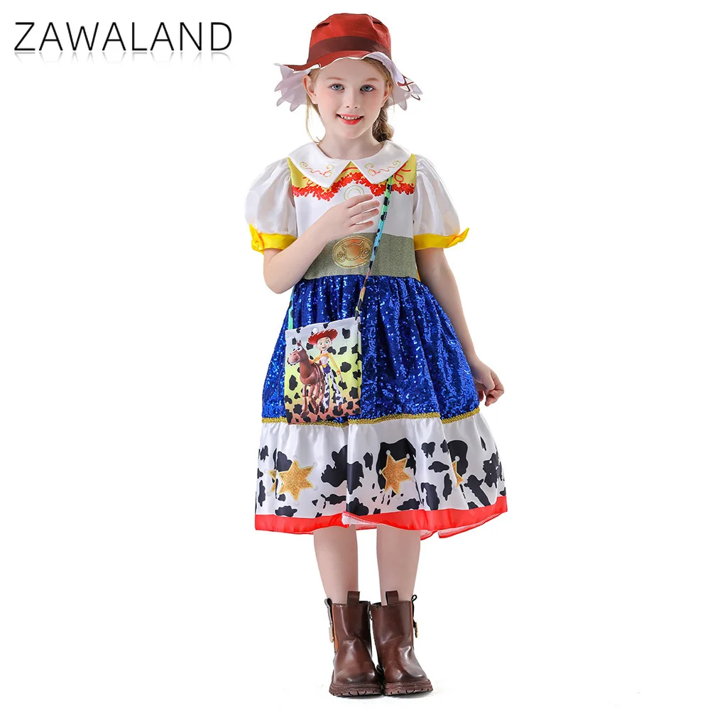 

Jessie Cosplay Dress with Shoulder Bag Halloween Stage Performance Costume For Girl Lovely Sequin Dress Anime Movie Dress Up Set
