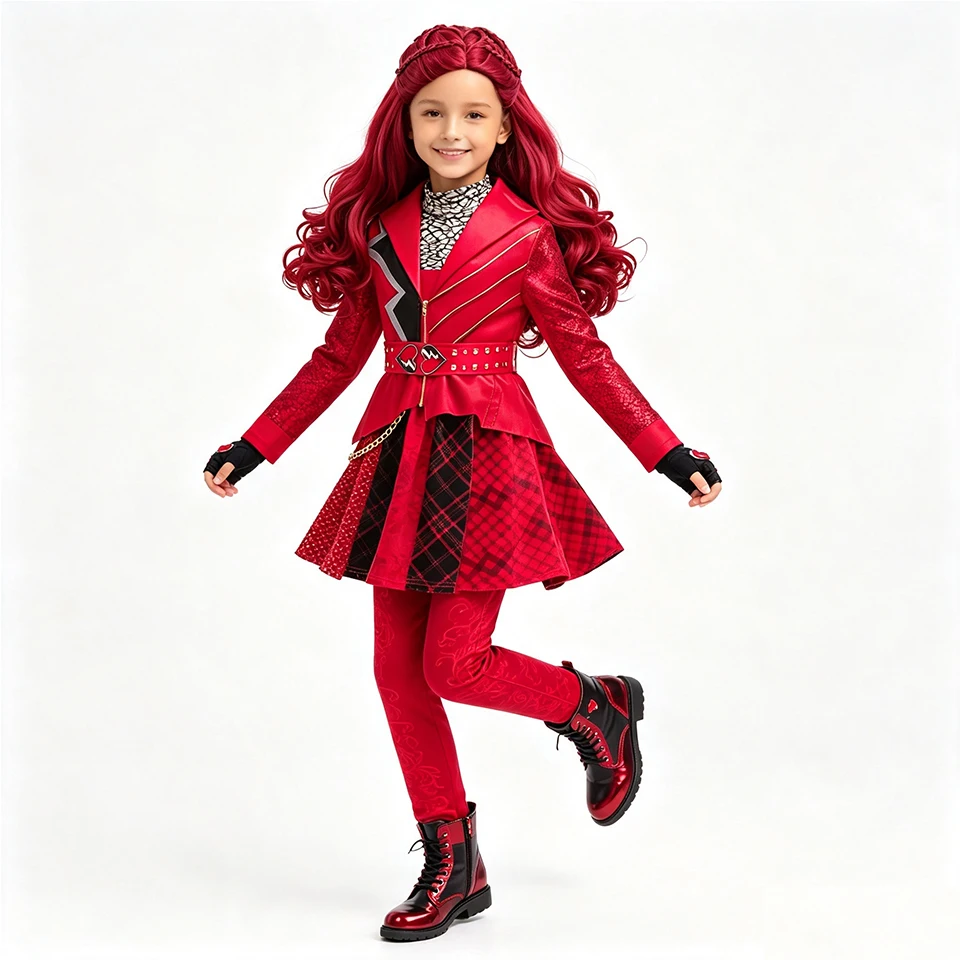 Popular Red Pink Chloe Princess Kids Clothes Halloween Cosplay Descendants Performance Masquerade Carnival Party Girls Outfits