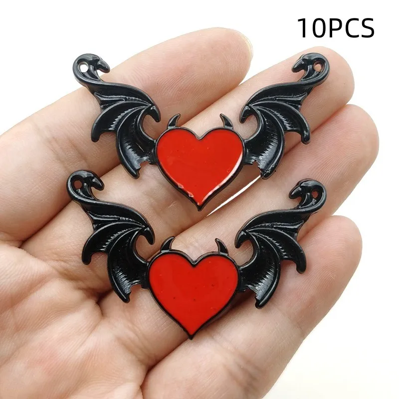 8/10PCS DIY Zinc Alloy Jewelry Accessories Devil Peach Heart Wings Pendant Accessories Suitable for Necklace Earrings image 6