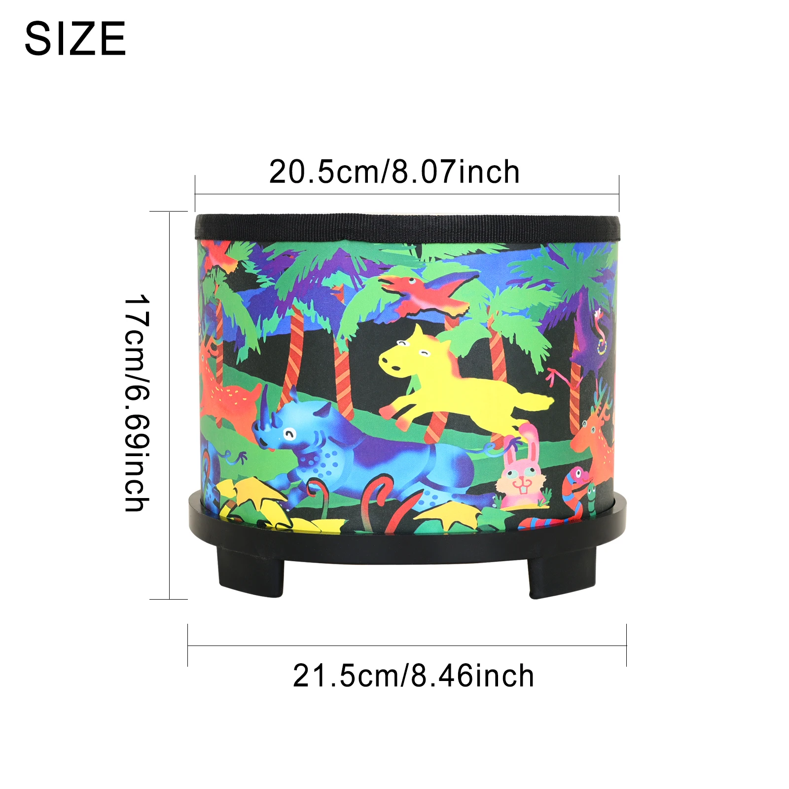 Floor Drum 8-Inch Hand Drum Orff Percussion Instruments Solid Wood Material Cartoon Pattern Used For Early Rhythm Learning