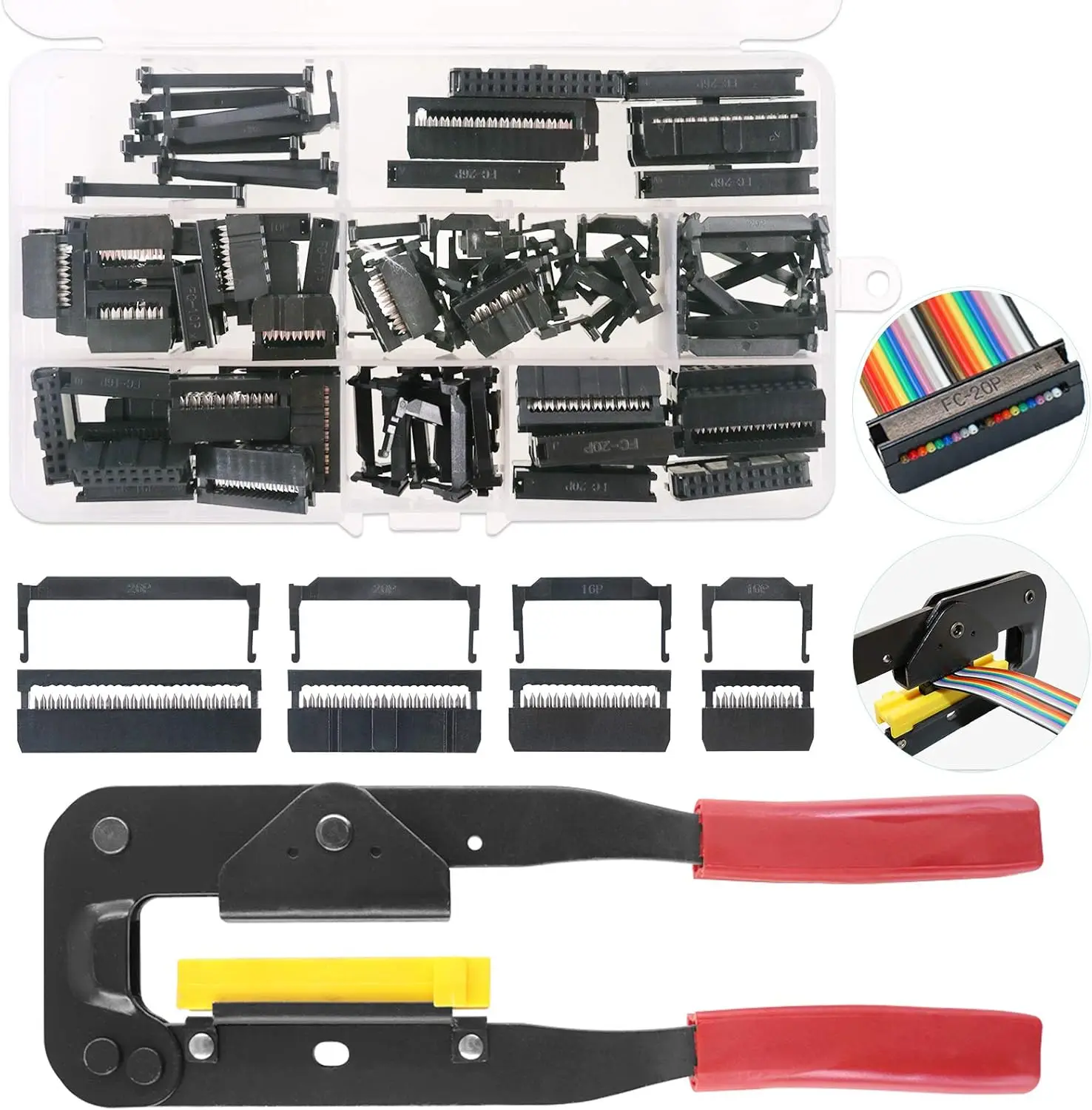 

IDC Cable Connector Kit with Crimp Tool, 49 Pieces Female Header for Flat Ribbon Cables, Easy to Operate and Versatile