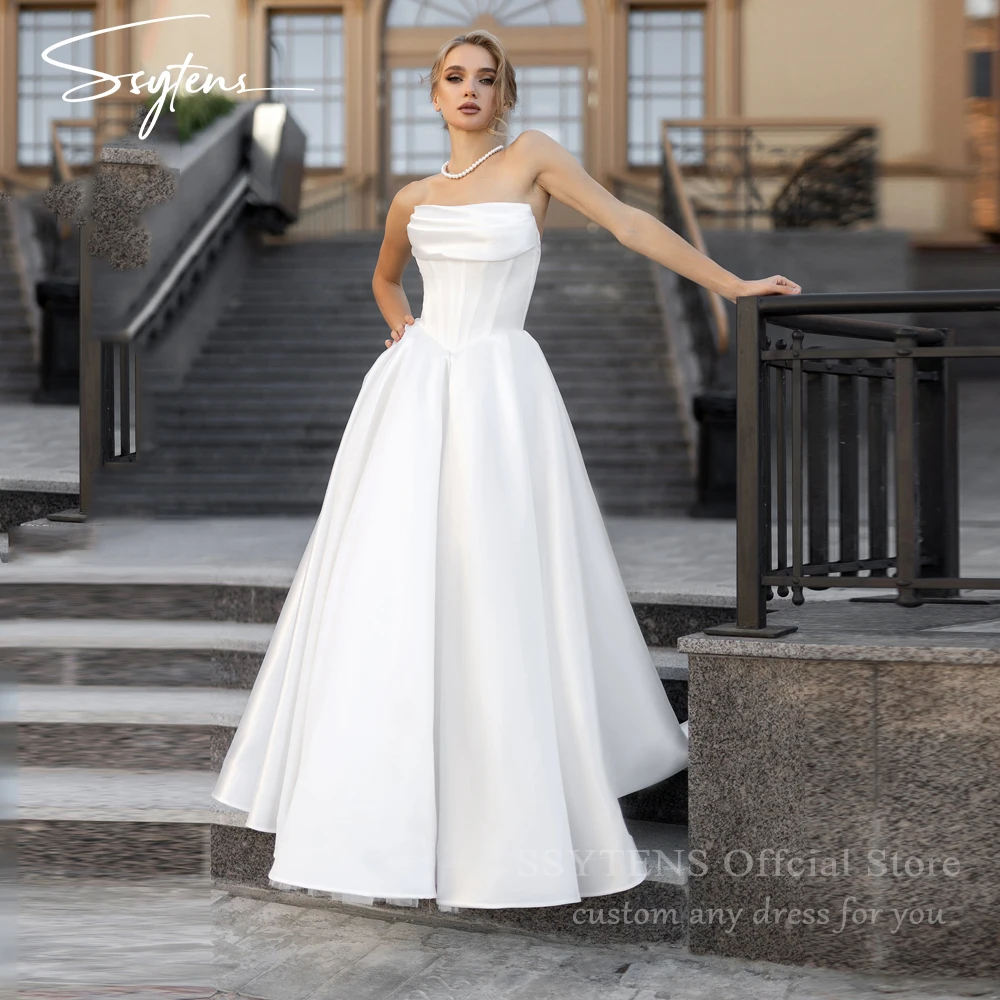 

SSYTENS Church Simple A Line Wedding Gown For Women Sweetheart Pleats Customized Wedding Dress Long Reception Party Bride Dress