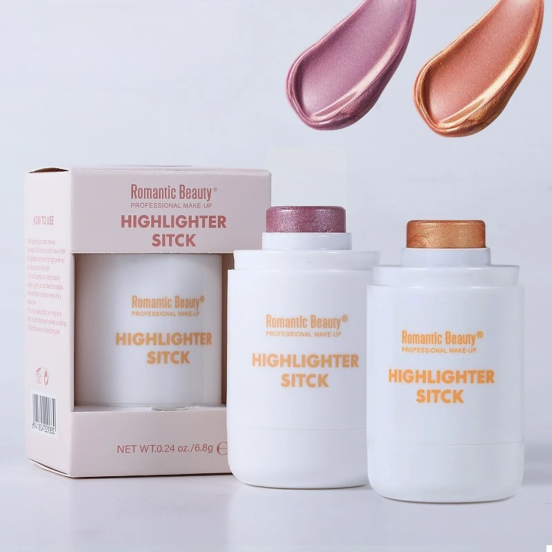 멀티 컬러 페이스 하이라이터 및 블러쉬 스틱 크리미한 부드러운 질감 볼과 코를 위한 반짝이는 광채 효과 빠른 메이크업