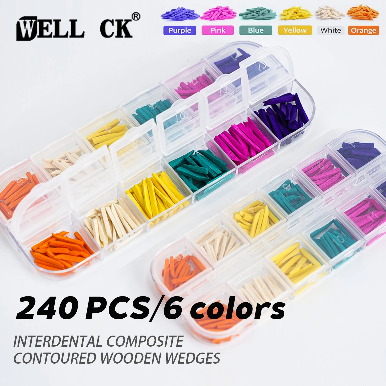 

﻿ WELLCK 240Pcs/Box Dental Wooden Wedeges Dental materials Colorful Disposable Fixing Wedges Interdental Composite