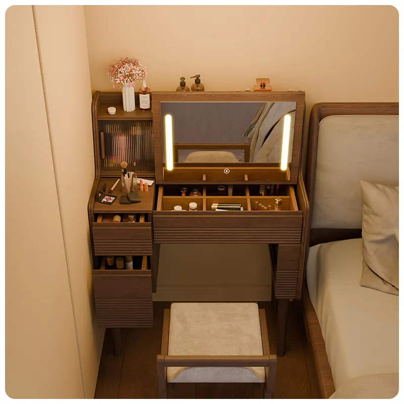 Solid Wood Folding Dresser Storage Cabinet All-in-One Modern Minimalist Bedroom Flip-Top Dressing Table