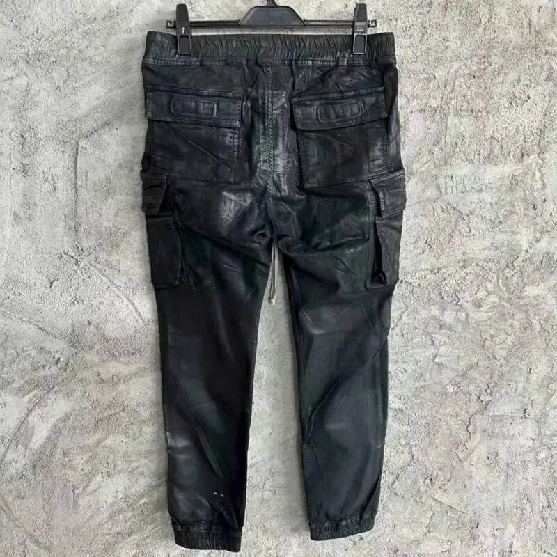 HKSH Spring Autumn Winter New Men's Tide Dark Trend Heavy Waxed Pocket Fashion Jeans Stretch Chic Ins Coated Denim Pants HK19158