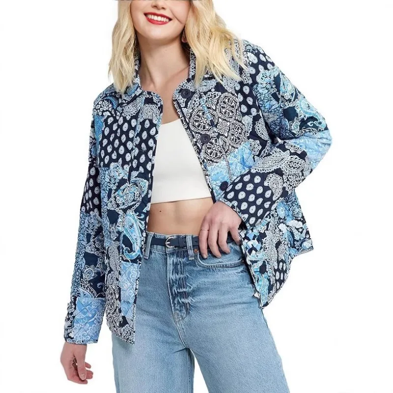 

Women Fashion Printed Jackets Autumn Winter Chic Streetwear Female single-breasted Turn-down Collar Coats Ladies Warm Outerwear