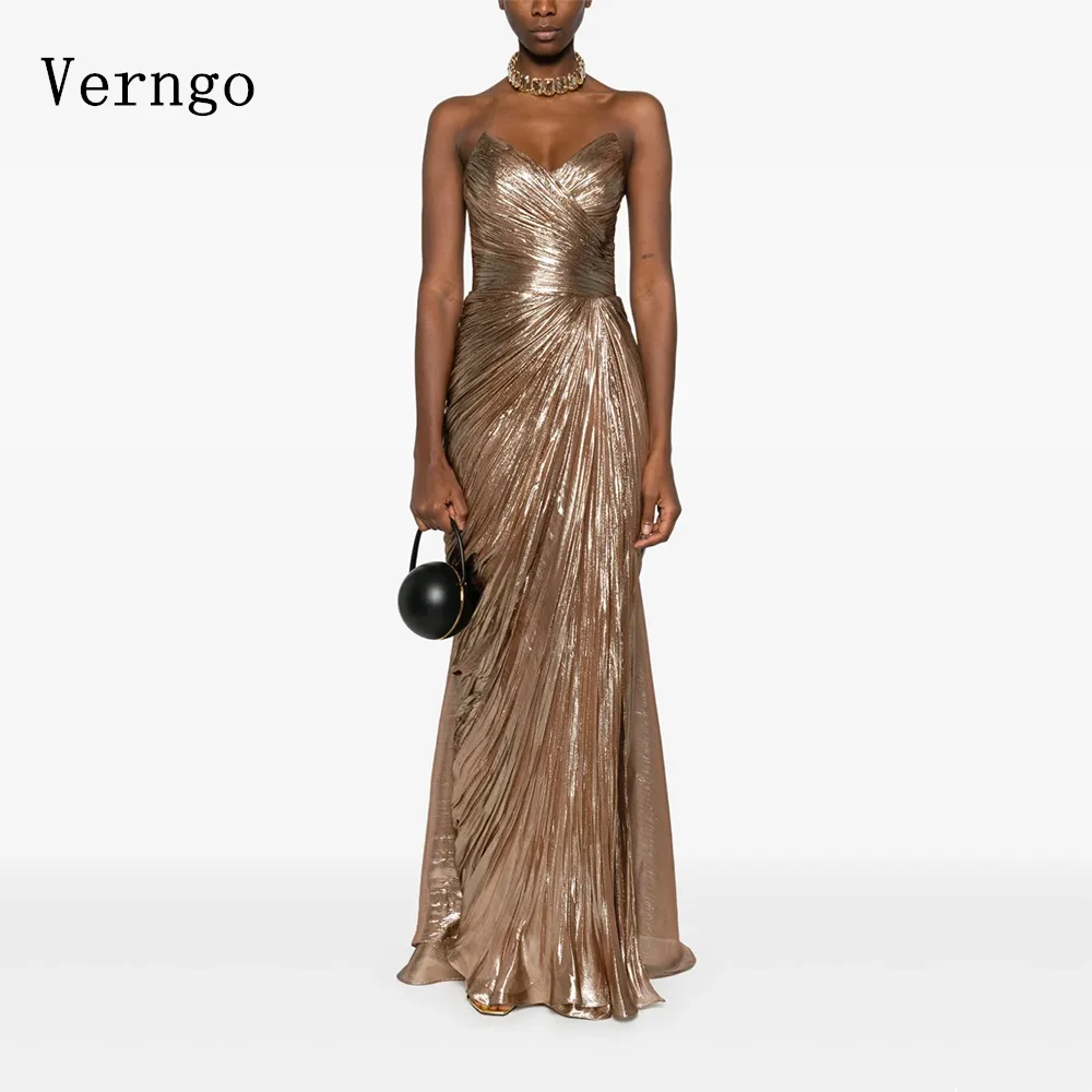 

Verngo Champagne Shiny Evening Dress Strapless A Line Slim Prom Gowns Women Elegant Floor Length Party Dress Customized