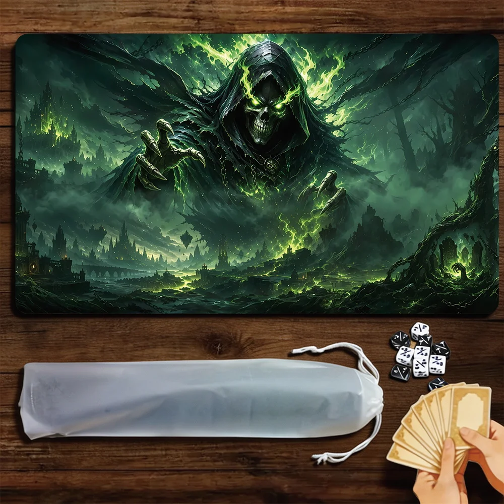 Demon skeleton and ruins TCG Playmat Magic Playmat Gathering Gaming Mat with Stitched Edge Anti-slip base Trading Card Game
