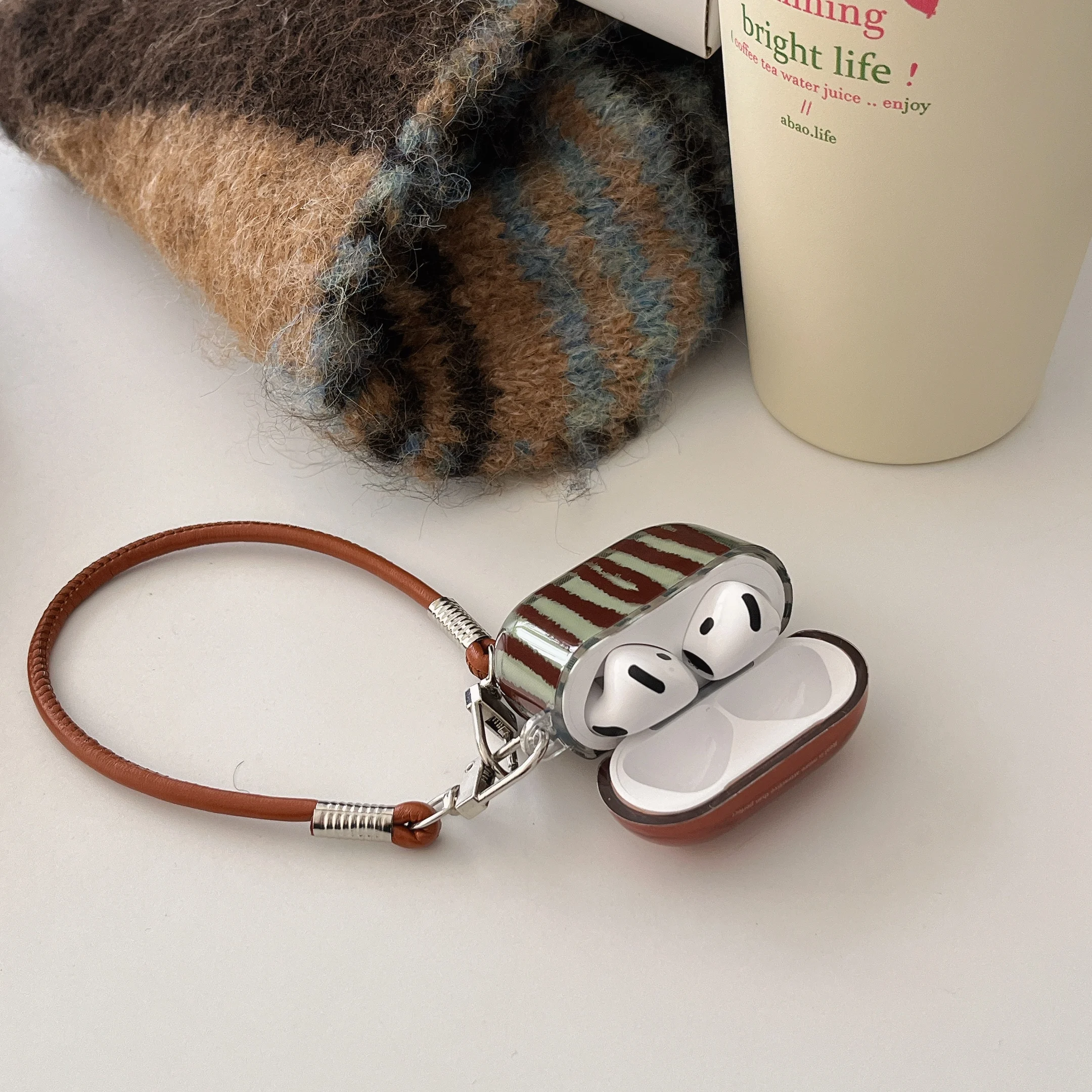 IMD Brown-green Irregular Stripes Earphone Case New for Airpods 1 2, Airpods pro pro2 pro3, Airpods 3, Airpods 4